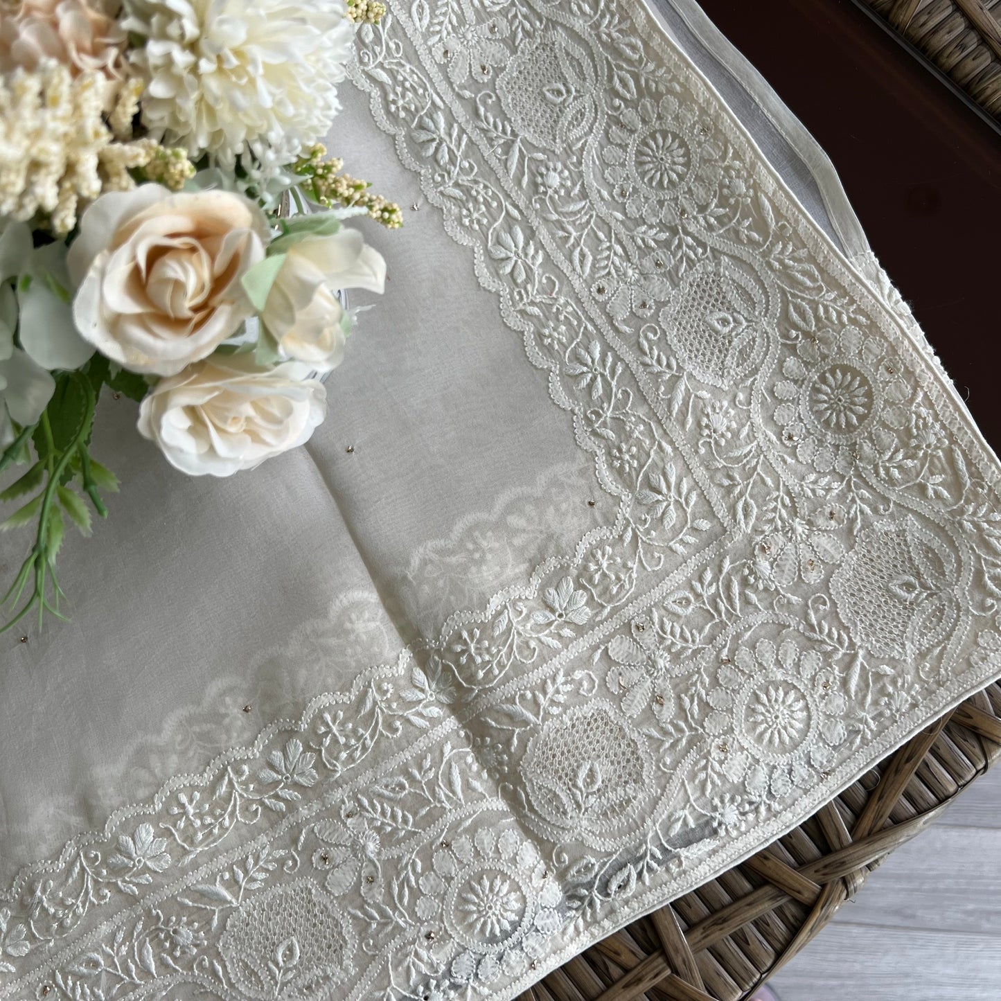 Organza Chikankari Border Saree