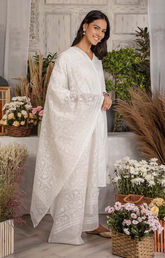 Off White Chikankari Kota Doria Dupatta