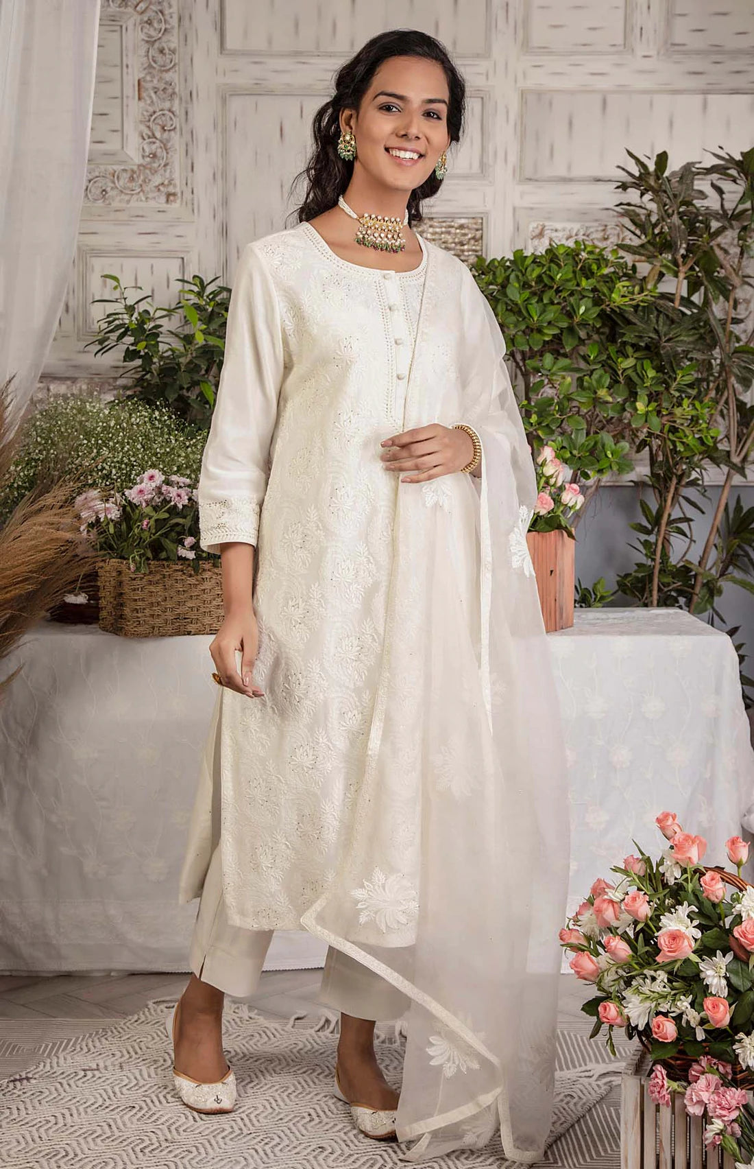 Ivory Chanderi Pants Nandini Agarwal Ivory Chanderi Pants Nandini Agarwal