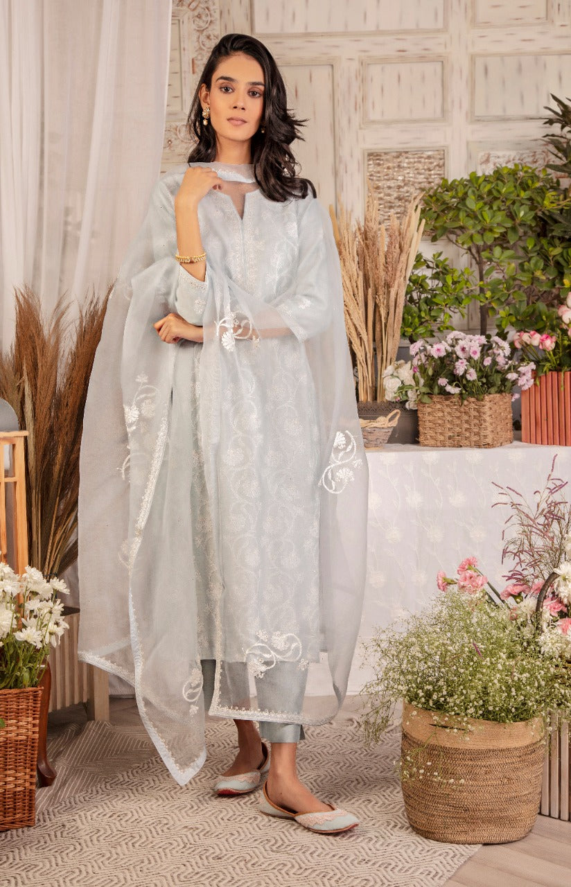 Chikankari And Mukaish Bakhiya Jaal