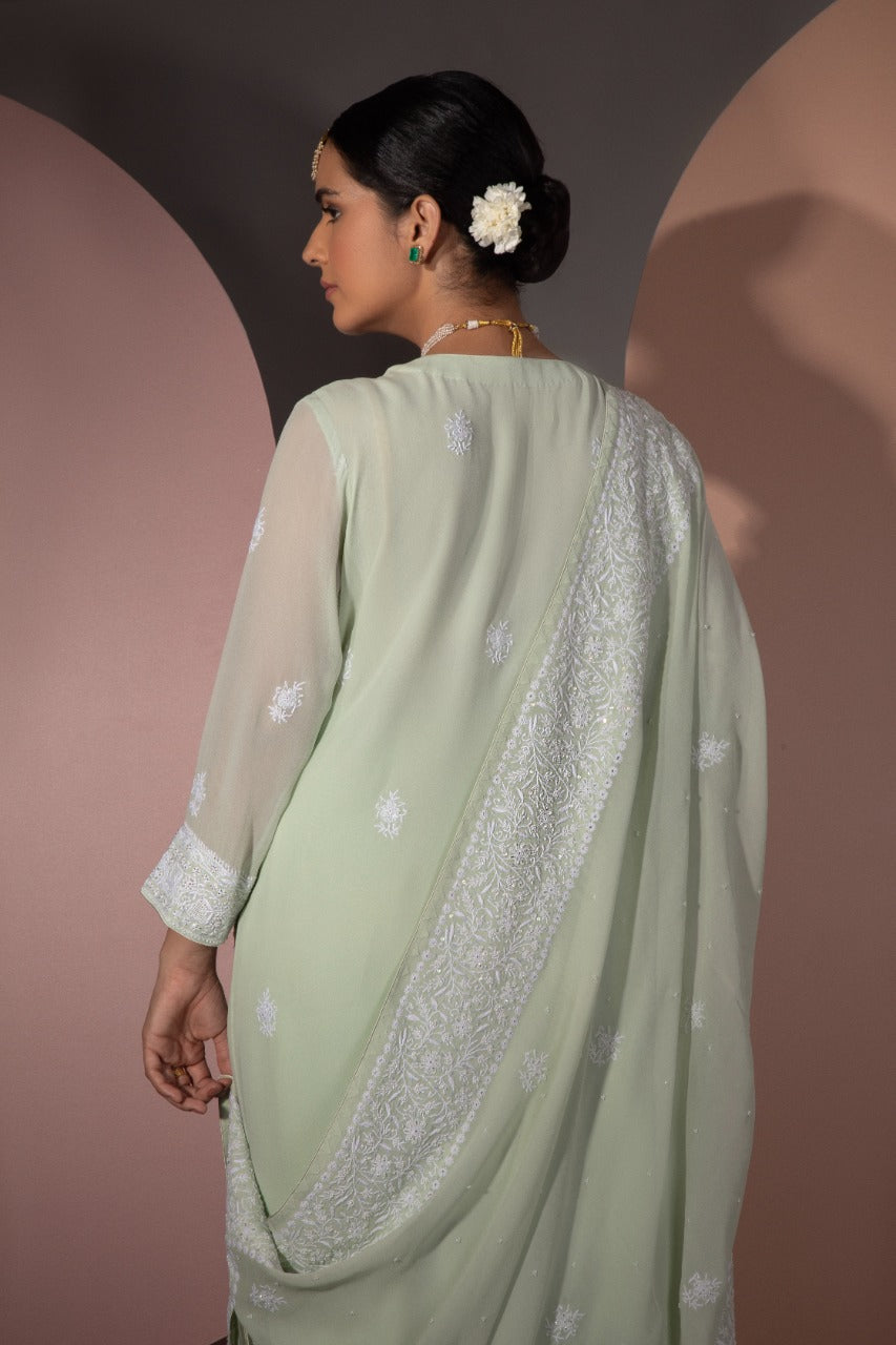 Mint Chikankari Jaal Kurta and Dupatta Set