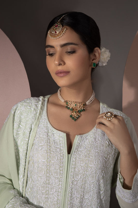 Mint Chikankari Jaal Kurta and Dupatta Set