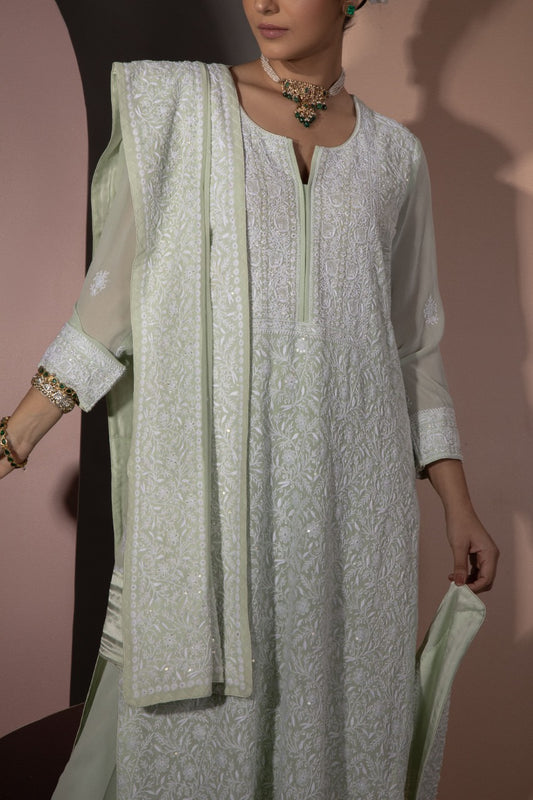Mint Chikankari Jaal Kurta and Dupatta Set