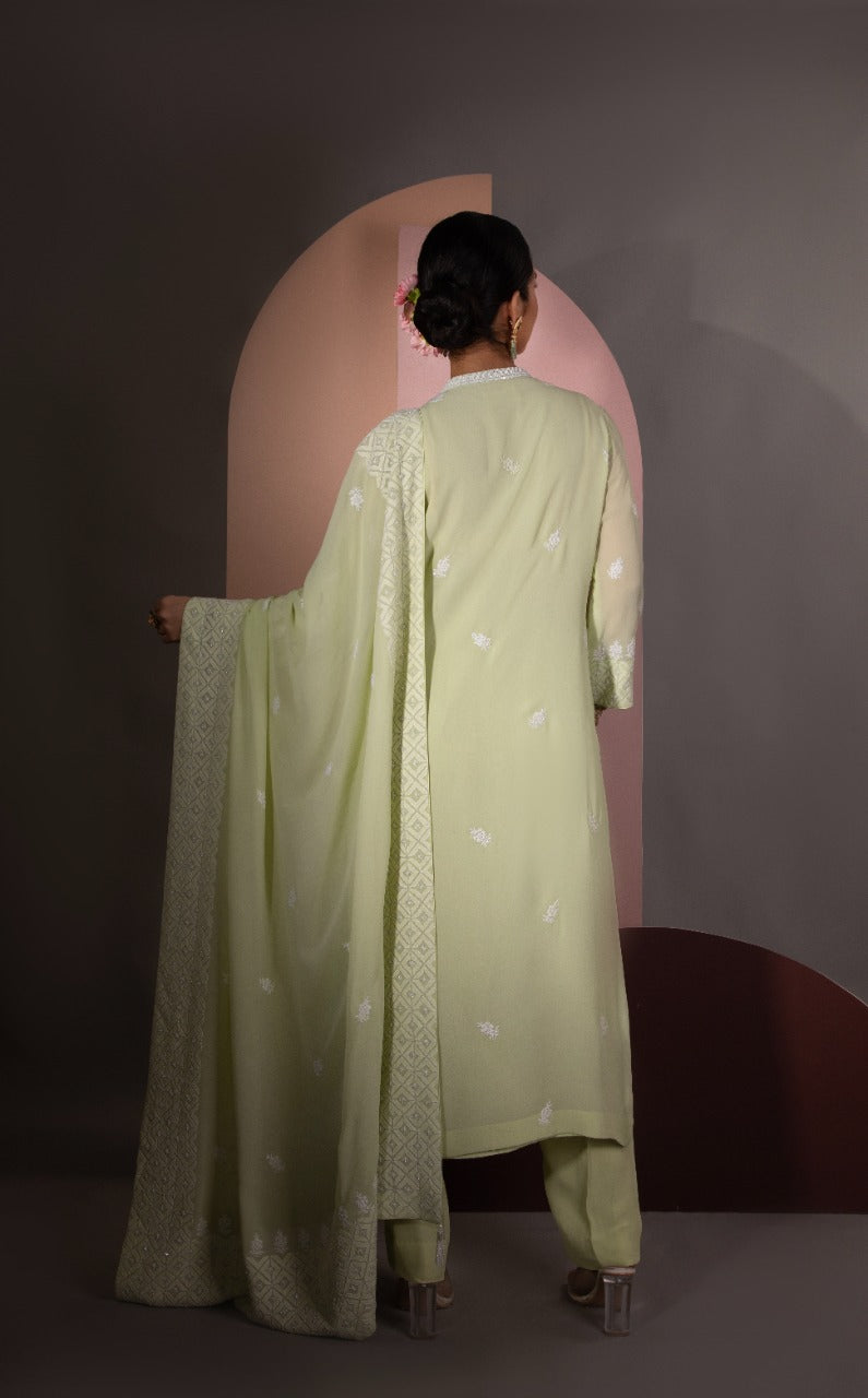 Green Chikankari Jaal Kurta and Dupatta Set