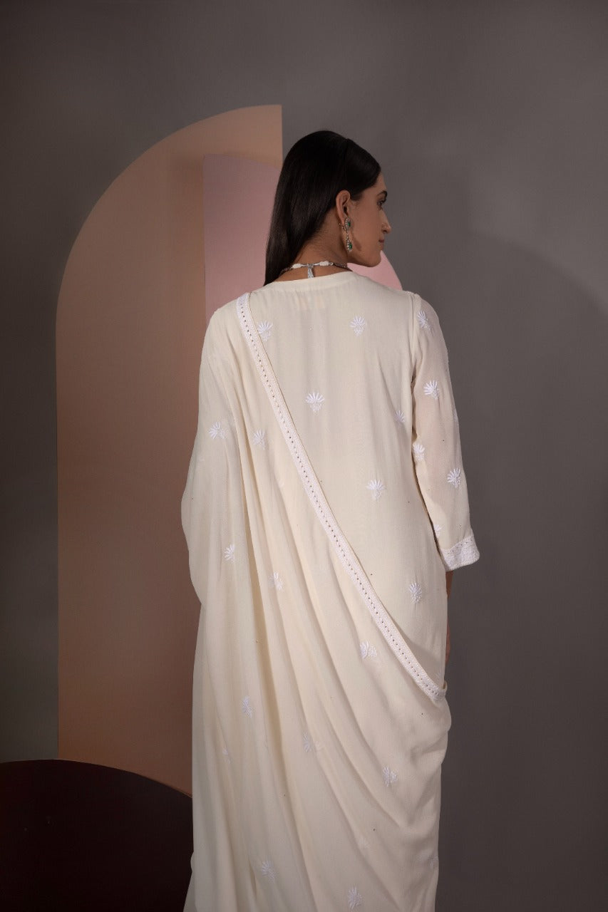 Ivory Chikankari Jaal Kurta and Dupatta Set