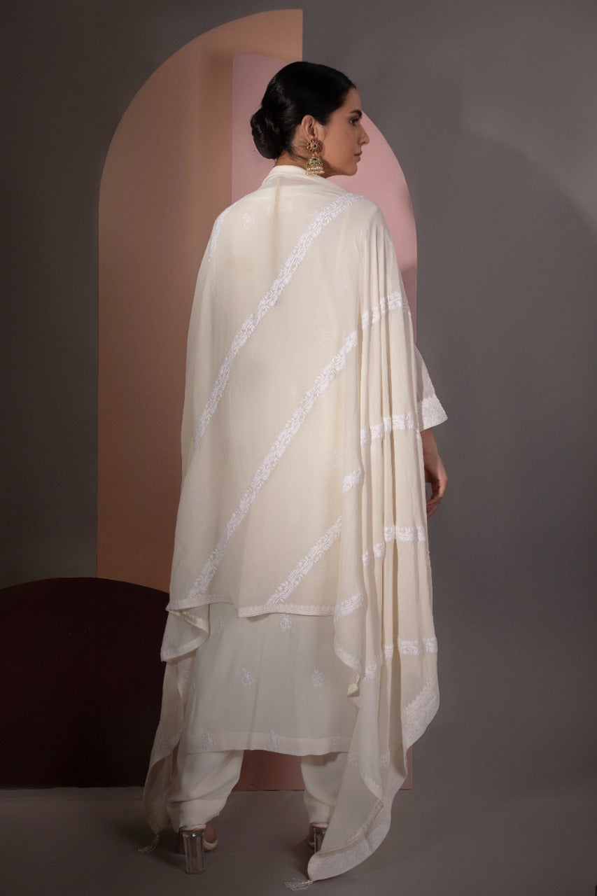 Ivory Chikankari Jaal Kurta and Dupatta Set