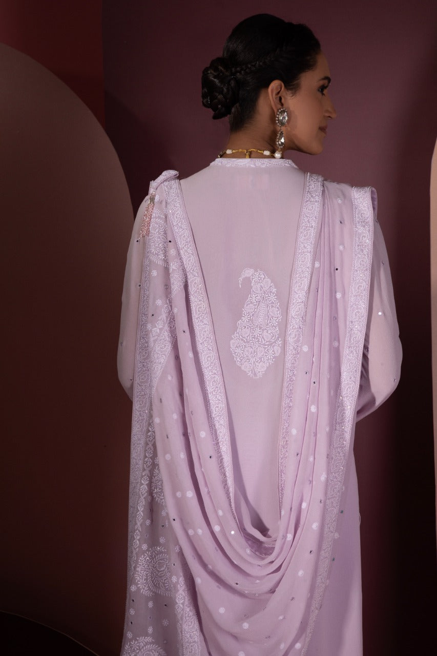 Lilac Chikankari and Mirror work Dupatta and Kurta Set