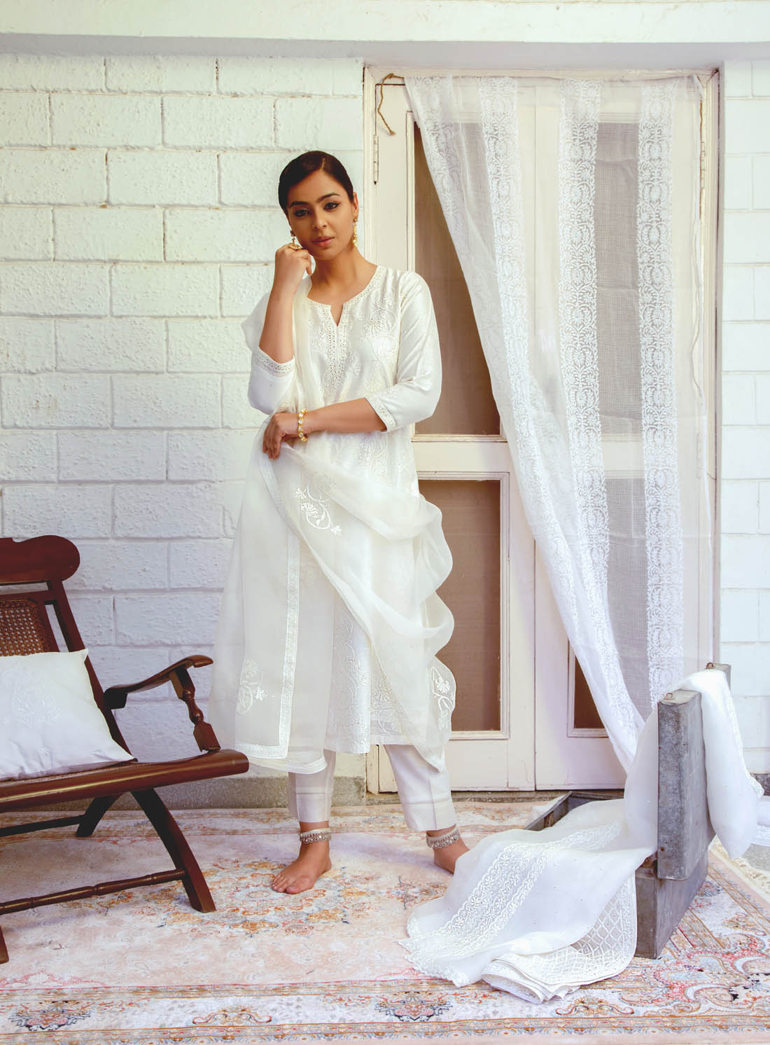 Bakhiya Tuberose Kurta