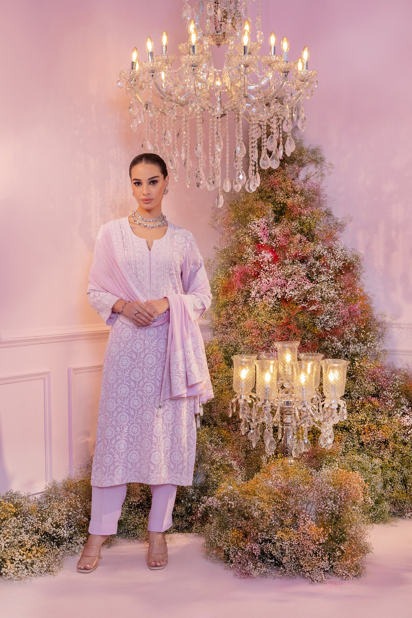 Lilac Chikankari Jaal Kurta and Dupatta Set