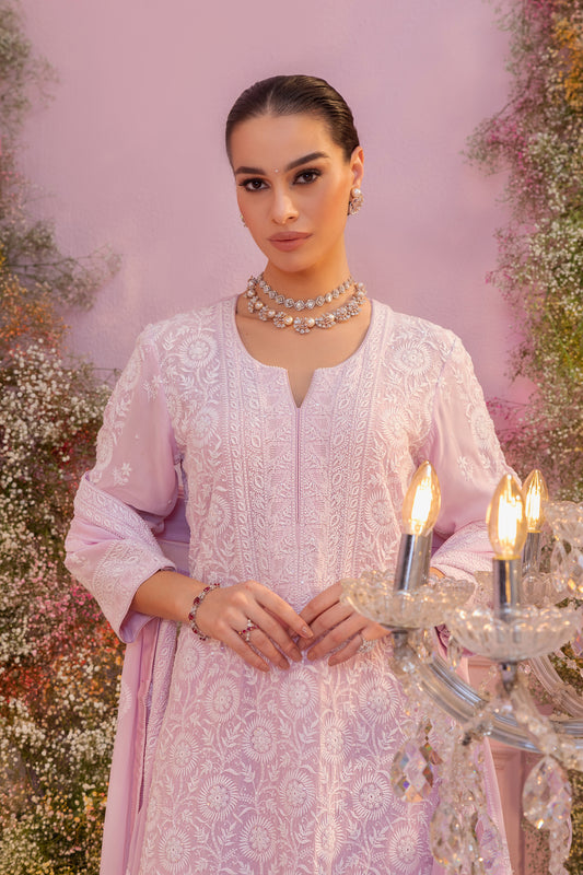 Lilac Chikankari Jaal Kurta and Dupatta Set