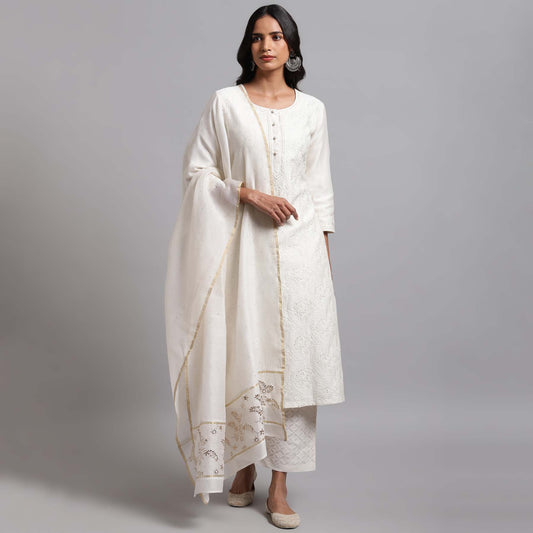 Chikankari Ivory Jaal Kurta