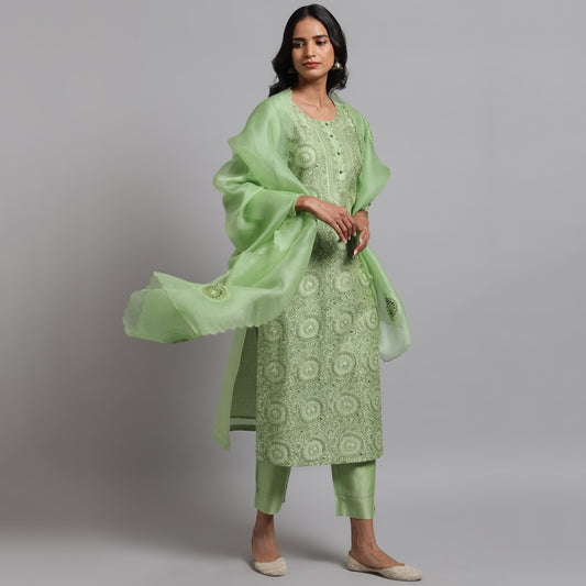 Chikankari Green Jaal Kurta