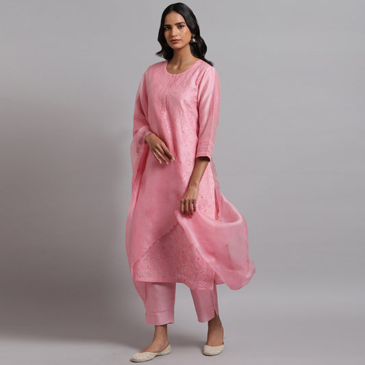 Chikankari Pink Jaal Kurta