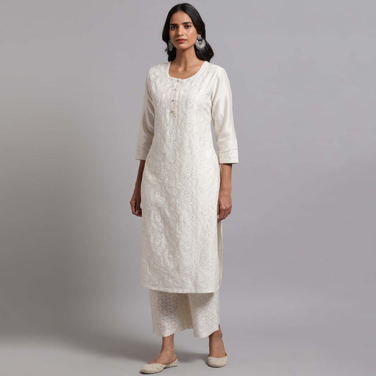 Chikankari Ivory Jaal Kurta