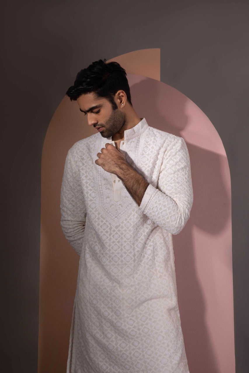 Charcoal Grey Cotton Abstract Print Men's Kurta , Ethnic Wear, Indian  Fashion, Contemporary Attire